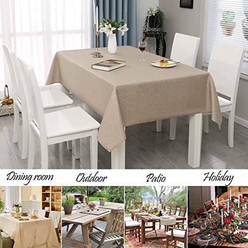 Mikiup Faux Linen Rectangle Tablecloth - Waterproof And Washable Slubby Textured Weaves Table Cloth, Indoor & Outdoor Table Cover For Kitchen Party And Banquets, Khaki 58 X 84 Inch #TOP5