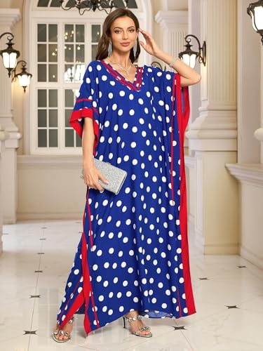 Image of KECVOT Kaftan Dresses for Women V-Neck Print Swimsuit Cover Up Plus Size Beach Caftan Lounge Dress