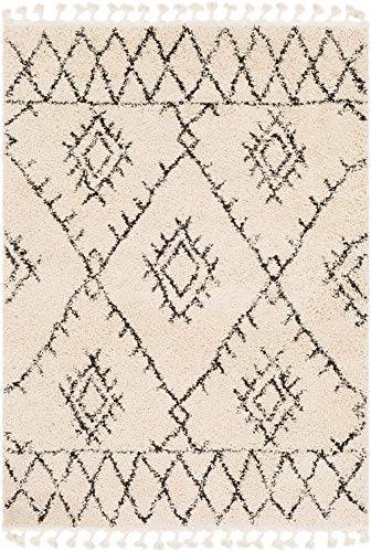 HauteloomEmlenton Living Room, Bedroom Area Rug - Bohemian/Global - Plush Pile - Gray, Beige - 5'3" x 7'3"
