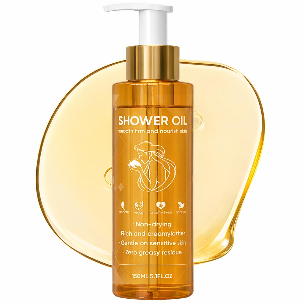 Shower Oil, Body Oil after Shower for Dry, Sensitive Skin, Helps to Smooth & Keep Skin Moisturized with Cold-Pressed Sweet Almond, vitamin E and Lavender Oil, 150ML 5.1FL OZ