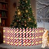 Sasylvia Christmas Tree Fences with LED String Lights 24 x 142 Inch Wooden Christmas Tree Picket Fence Barrier Wood Gate for Pets Dog Cat Xmas Holiday Wedding Home Garden Party Decor(Candy Cane)