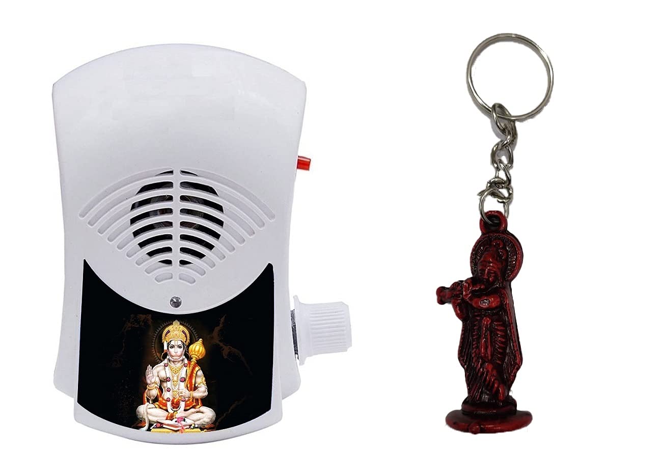 BISMAADHBISMAADH Mini Continues 2 in 1 Full Hanuman Chalisa & Gaytri Mantra Chanting Bell with Krishna Key Ring