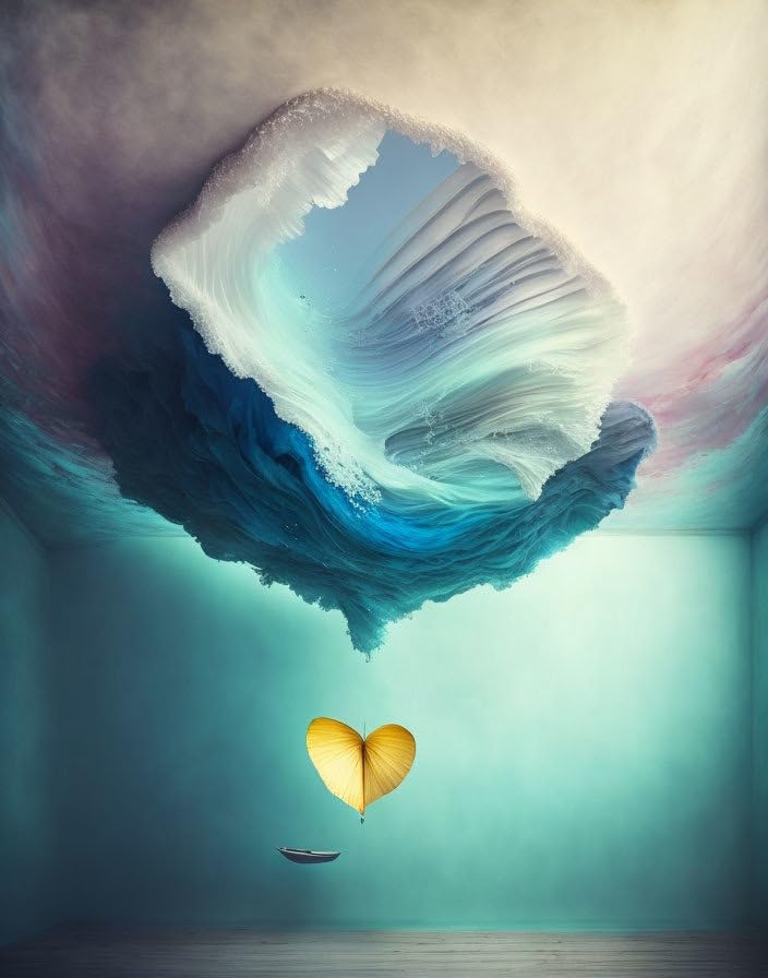 Flottant avec des vagues de couleur art sur toile chic SERENDIPITP 58 x 90 cm