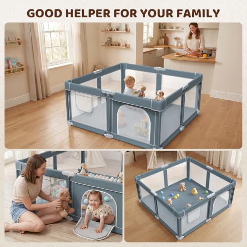 Image of Foldable Baby Playpen - 50 inchx50 inch Collapsible Play Pen for Babies and Toddlers - Indoor Outdoor Play Pen with 4 Handles - Folding Baby Playpen with Carry Bag Portable Travel Play Yard