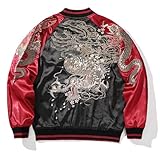 Sukajack Dragon Embroidered Men's Bomber Jacket Satin Loose Streetwear Japanese Style Hip Hop Windbreaker for Spring Fall Red
