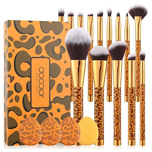 Docolor Juego de brochas de maquillaje de leopardo de 12 piezas, juego de brochas sintéticas de primera calidad, brocha de mezcla de base Kabuki, brocha de mezcla de polvo facial, correctores, sombras de ojos, kit de brochas de maquillaje