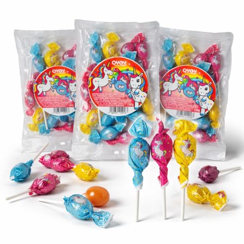 OYOY | 45 Einhorn Lutscher | 10g je Lolly | 450g | Süßigkeiten Mix Erdbeere, Orange und Himbeere | Einhorn Lollies Süßigkeiten für Kindergeburtstag, Party, Kareneval, Fasching & Candybar