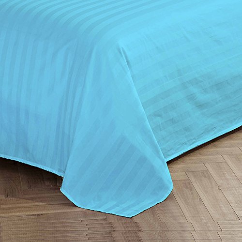 Image of (1 Flat Sheet Only,Light Blue Stripe , Cal Queen) 100% Egyptian Cotton Luxurious 600 Thread Count