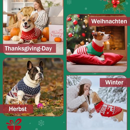 Supet Hundepullover Winter für kleine Grosse Hunde – Weicher gestrickter Hundepulli mit hohem warm, elastisch, Hundemantel für Dackel, Französische Bulldogge, XS-XXL, Weihnachten & Alltag(XS)