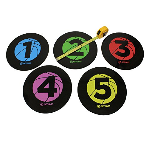 Get Out! Basketball Training Large 9In Disc Spot Markers 5-Pack – Round Flat Numbered Court Floor Poly Vinyl Spots #TOP5