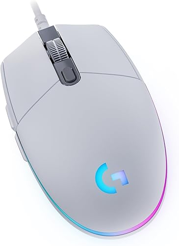 Logitech G203 Wired Gaming Mouse, 8,000 DPI, Rainbow Optical Effect LIGHTSYNC RGB, 6 Programmable Buttons, On-Board Memory, Screen Mapping, PC/Mac Computer and Laptop Compatible - White