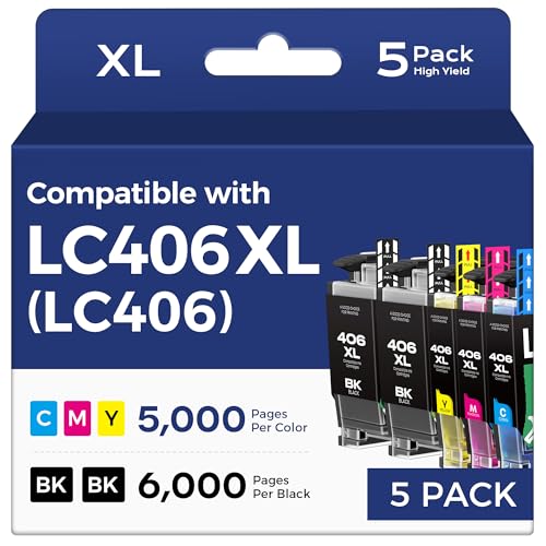 Image of LC406XL Ink Cartridges for Brother Printer Replacement for LC406 XL, 5 Pack