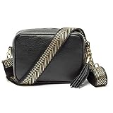 Ledertasche Echtleder in Schwarz mit abnehmbaren Lederriemen und zusätlichem Tragegurt zum Umhängen, 20 x 15 x 7 cm