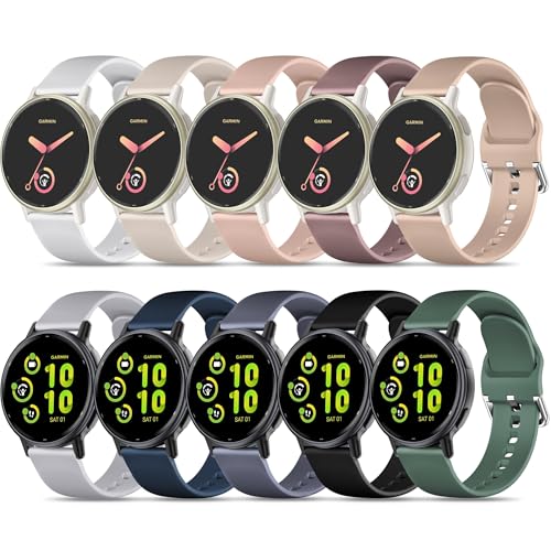 20mm Sport Silicone Band Compatible with Garmin Vivoactive 6/Vivoactive 5/3/3 Music/Forerunner 570 42mm/165/55/645/245 Watch Bands, 10 Pack Soft Strap for Garmin Venu/Venu Sq/Venu Sq 2/Venu 2 Plus