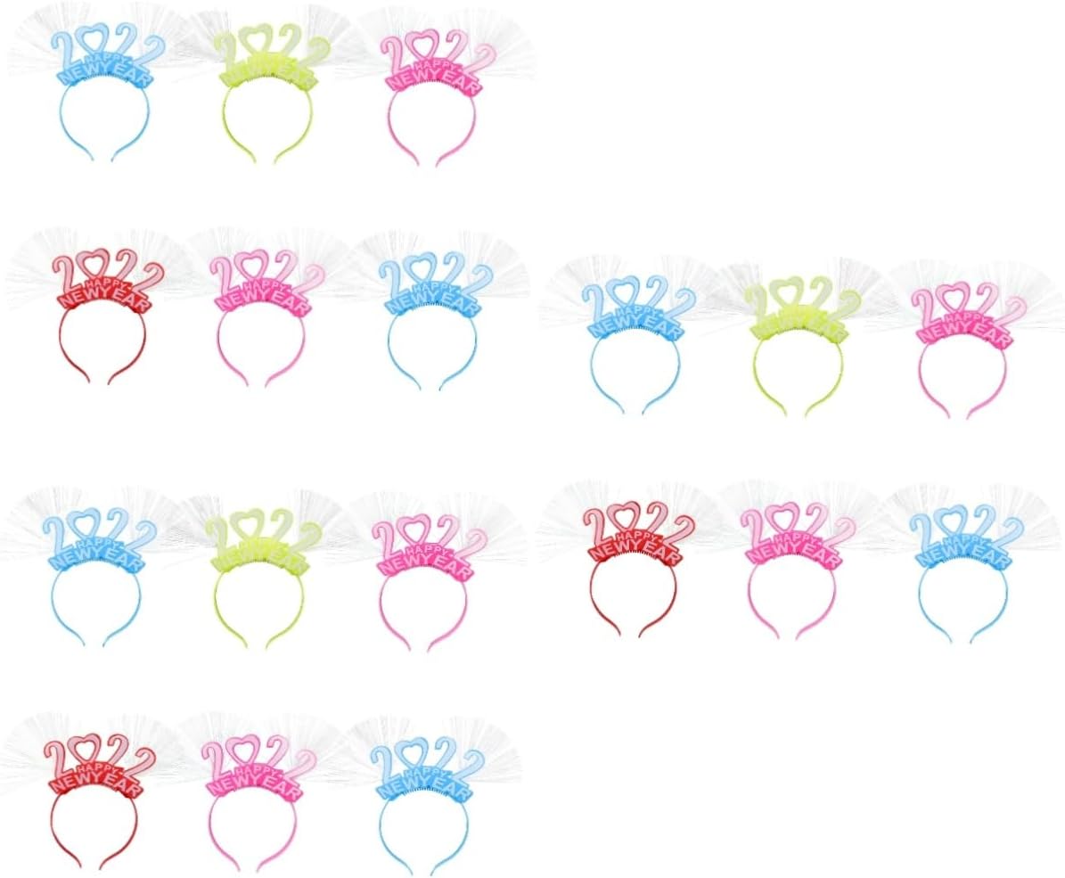 ERINGOGO 18 pcs 2022 headband decorative hair ties hair accessories for kids hair ties kids neew year light up party headdress Happy New Year Headband Tiara Luminous New Year Headdress Prop