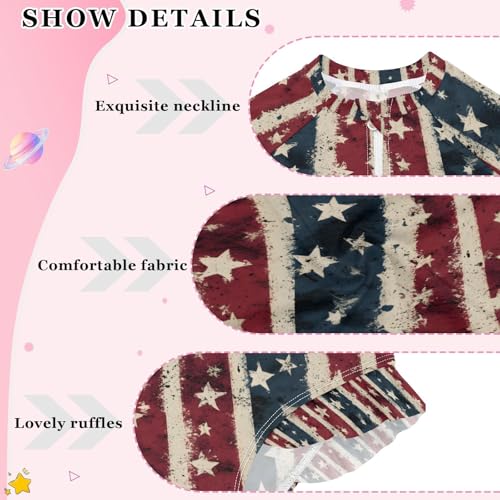 ALAZA Retro Striped Star American Flag Girls One Piece Swimsuit Long Sleeve Rashguard Swimsuit UV 50+ Swimwear Zip4