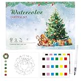 BommFu Aquarell Weihnachtsmalbuch - Entspannende Kunstaktivität Für Zuhause & Reise Mit Malpinsel