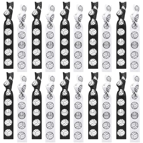 Hanaive 20 Pcs Volleyball Hair Ties Hair Accessories Ponytail Holders Bracelets No Crease Ribbon Volleyball Gifts for Team Girls Women Player(Black White)