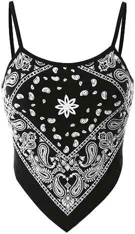 Design by Olivia Women's Pull On Bandana Print Crop Cami Top Black Print S