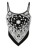 Design by Olivia Women's Pull On Bandana Print Crop Cami Top Black Print M