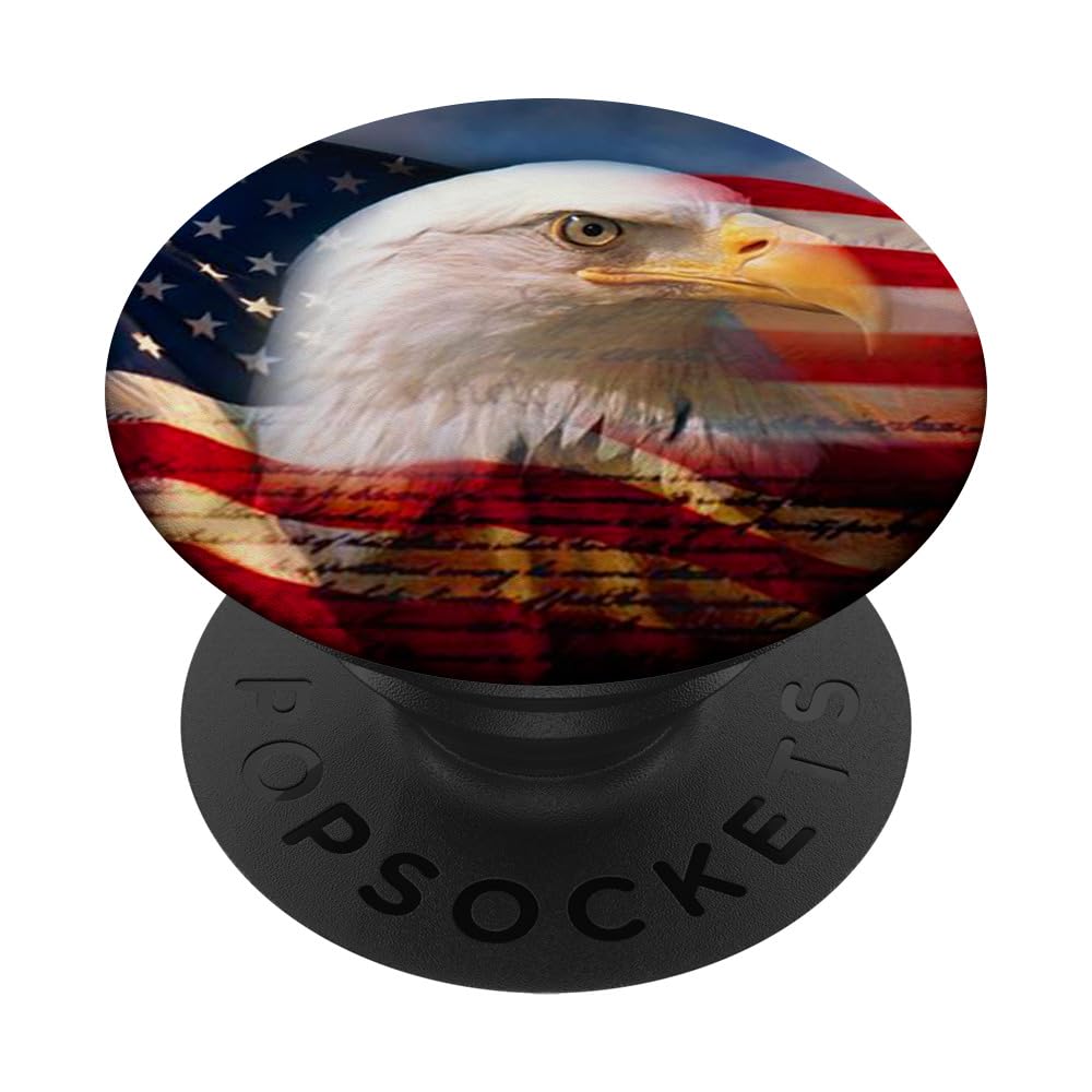 Cool USA Flag Bald Eagle Design American Patriotic Gift PopSockets PopGrip: Swappable Grip for Phones & Tablets PopSockets Standard PopGrip