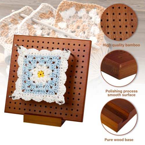 Crochet Blocking Board, Bamboo Board For Knitting Crochet And Granny Squares, 7.8 X 7.8 Inches Blocking Board Mats For Crocheting With 10 Stainless Steel Rod Pins(Granny Squares Not Included) #TOP4
