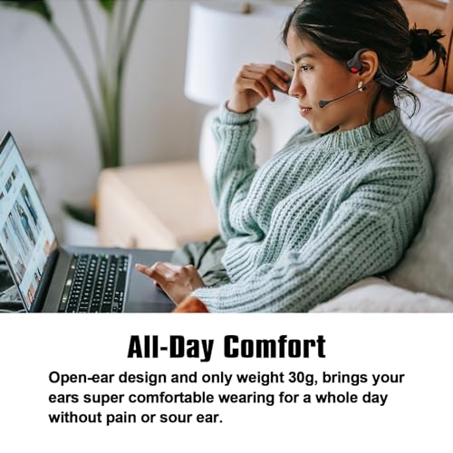 Image of Bone Conduction Headphones Bluetooth with Mic Wireless Computer Headsets with Microphone Open Ear Bluetooth Earphones Noise Cancelling Multi-Point Connection for PC, Working