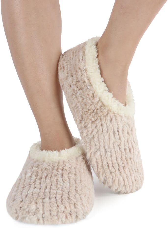 Snoozies Teddy Bear Faux Fur House Slippers for Women with Memory Foam Insole, Sherpa-Lined Slipper Socks Non-Skid - Image 7