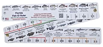Florida Fish I.D. Ruler 33.75 Folding Ruler Showing 27 Common Florida Fish in True-to-Life Color Photographs and Their Current FWC Rules with Highlighted Slot Bracket Zones