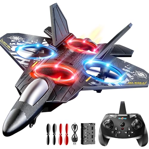 NIPLOOOW Foam Remote Control Airplanes Rc Planes for Kids 4-8, Remote Control Planes Fighter Jet with Light, 360° Flip Fighter Jet Toy, Gravity Sensing, Stunt Roll, Gifts for 6 7 8 10 12 Year Old Boys