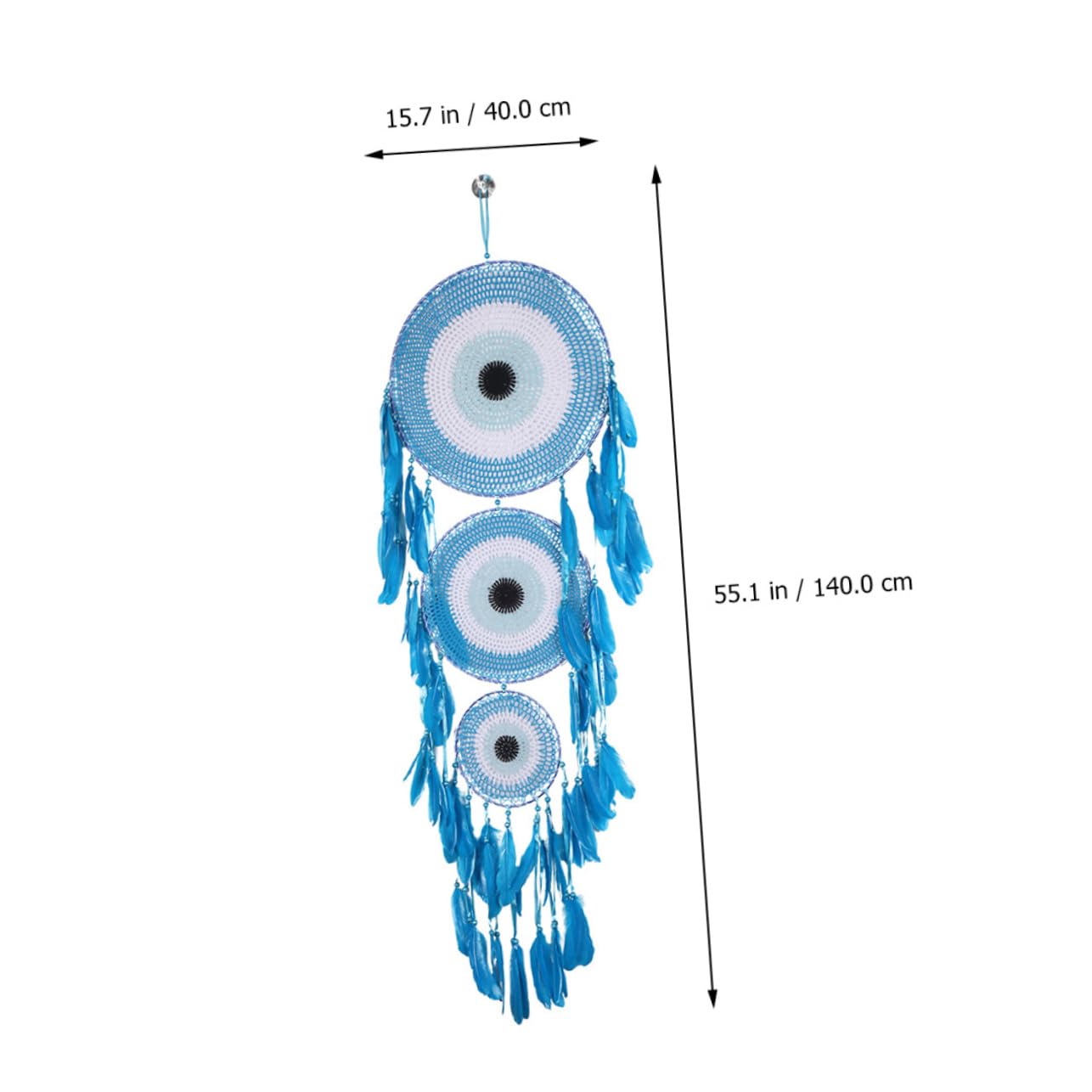 Hängender Traumfänger 40cm Blau mit Federn als Wanddekoration