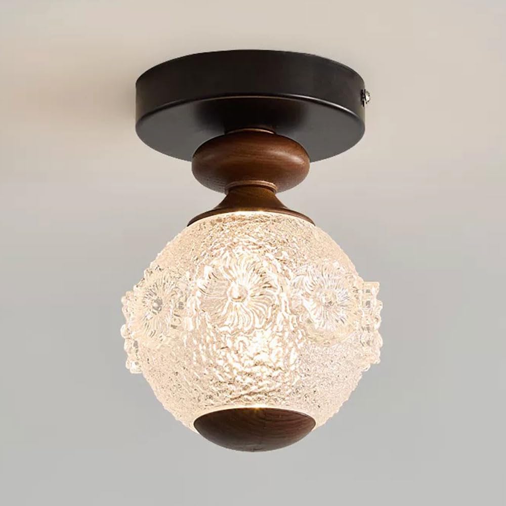 YGZPALH Semi-Flush Mount Hallway Ceiling Light French Vintage Style Light Fixtures Unique Globe Acrylic Shade - E26 Indoor Dome Mount Light Fixture for Kitchen Dining Laundry Room Foyer Porch 1-Pack