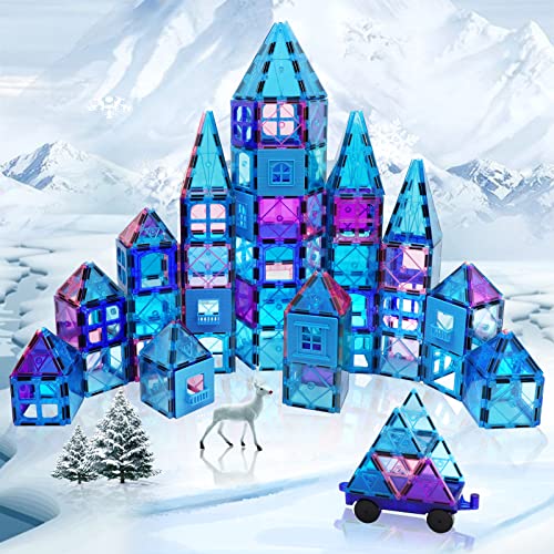 Kaeiloru Magnetic Tiles 104Pcs Kids Toys For 2 3 4 5 6 7 8 Year Old Girls Boys 3D Frozen Princess Castle Magnetic Building Blocks Educational Toddler Toys For Age 2-4 5 6-8 Year Old Birthday Gifts #TOP1