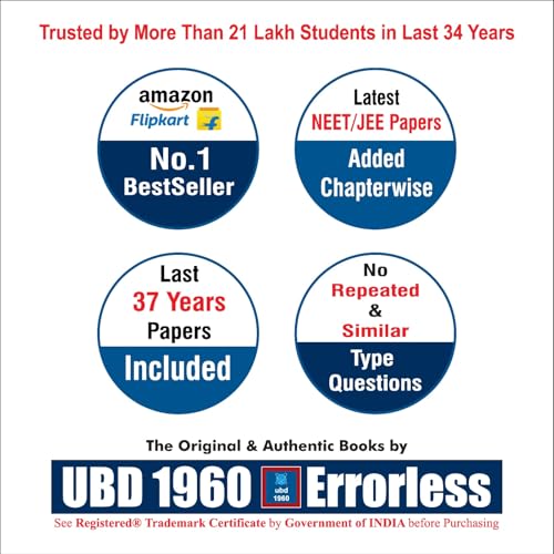 Image of UBD1960 Errorlessभौतिकी (Physics Hindi) for NEET /IIT-JEE(Main & Advanced)as per NTA (Paperback+Free Smart E-book)New Edition 2026 (2 volumes) Original Errorless Self Scorer with Trademark Certificate