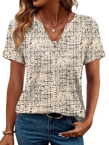 Image of WEESO Womens Tops Summer Short Sleeve V Neck Blouses Business Casual Loose Fit Tshirts Trendy Fashion Outfits