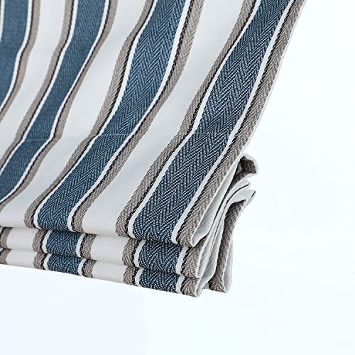 Everyday Celebration Yarn Dyed Cordless Roman Shades Blind, Vertical Stripe Room Darkening Window Shades 35" W X 64" H Blue #TOP1