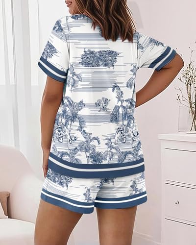Image of CHICME Pajamas Set for Women 2 Piece Pjs Lounge Set Soft Short Sleeve Tops and Sleep Shorts with Pocket