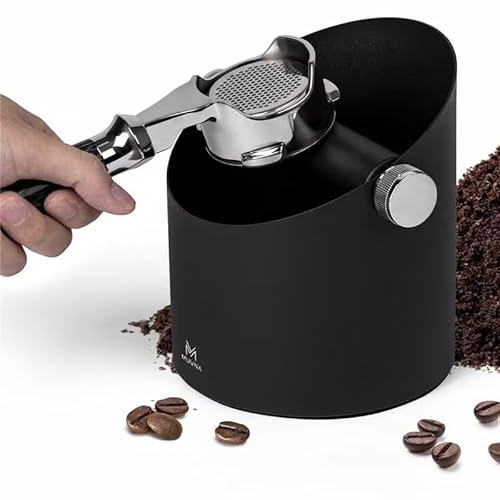 MUVNA Espresso Knock Box, Coffee Grounds Container, Large 15-Puck Capacity - Shock Absorbent Silent Silicone Bar & Non-Slip Base, Slanted Mouth Trash Can for Home Barista, Espresso Accessories (Black)