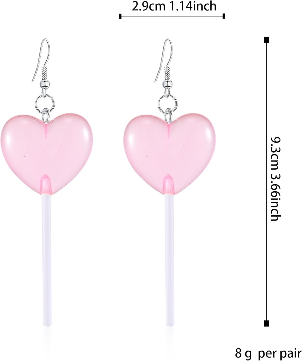 Food Sweet Cute Clear Transparent Heart Candy Resin Lollipop Earrings Resin Candy Earrings Costume Trendy Style Women Jewelry - Image 5