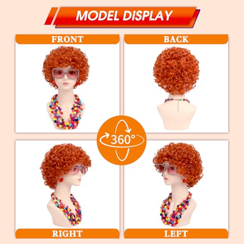 Image of Women Roper Curly Orange Red Cosplay Wig with Necklace Earrings and Sunglasses for Women Hallween Costume Wig