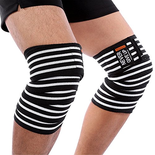 Yosoo Knee Wraps - Rodilleras de compresión elásticas para apoyar las rodillas y los muslos, ideal para levantamiento de potencia, deportes de fuerza, culturismo