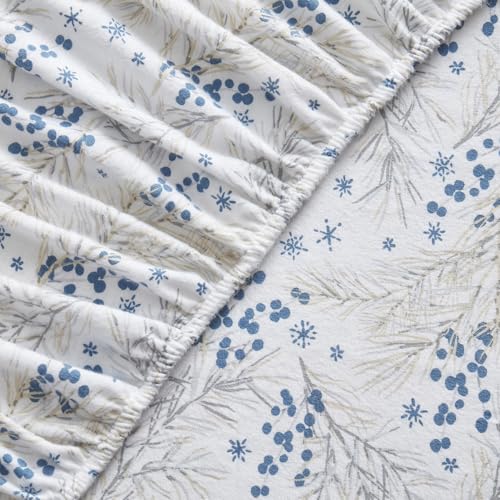 Image of Tahari Home Twin Size 3-Piece Bedding Set - 2 Sheets & 1 Matching Pillowcase | Fitted & Flat Sheets | Cozy & Warm Brushed Flannel | Soft & Breathable | Durable & Wrinkle Resistant | Pine Taupe Blue