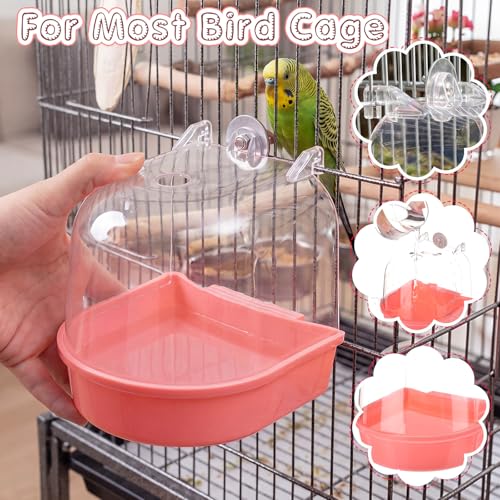 Image of Honeydak 3 Pieces Clear Bird Bath for Cage Parakeet Bird Cage Accessories Hanging Bath Box Parrot Bathing Tub with View for Cockatiel Conure Canary Budgies Parrots (Stylish Color)