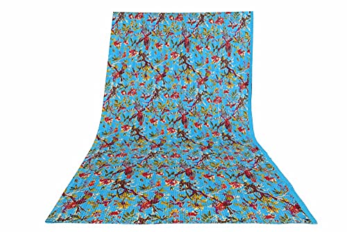 Sophia-Art - Trapunta Kantha per letto king size, colore: Celeste