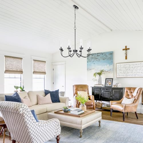 Homebelife HBL027029 8-Light Matte Black Chandelier Modern Farmhouse Linear Pendant Lighting Fixture With Clear Glass Lampshade Candle Hanging Lamp thumb #6