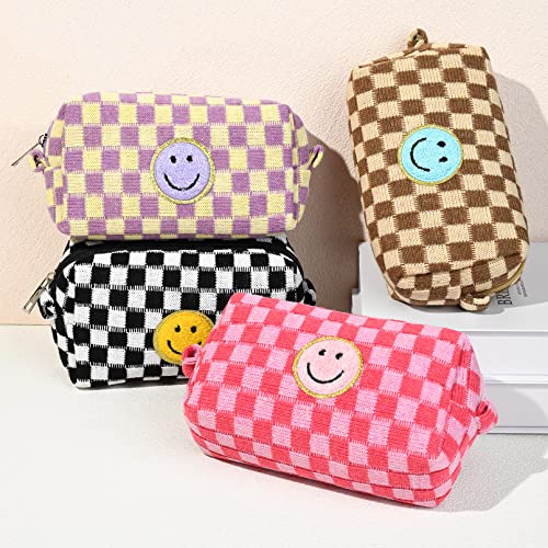 Soidram 4 Pcs Checkered Makeup Bag Cosmetic Bag Bulk Preppy Makeup Pouch Ravel Toiletry Bag Organizer Cute Makeup Brushes Storage Bag For Women #TOP6