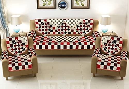 Image of SAWNA Homes Chenille Sofa Cover with Cushion Cover - 3+1+1 Sofa Covers Back 5 Seater Slipcovers for Home - 3 Seater & 2 Seater Protector Panels for Sofa Couch, 16 Piece, Red
