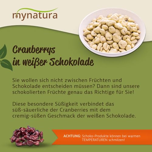 Mynatura Cranberrys, getrocknet, in weißer Schokolade I Cranberry I mit Schokolade umhüllt I Müsli I Snack I Cranberries I Süß I Beutel (1x 1000g)