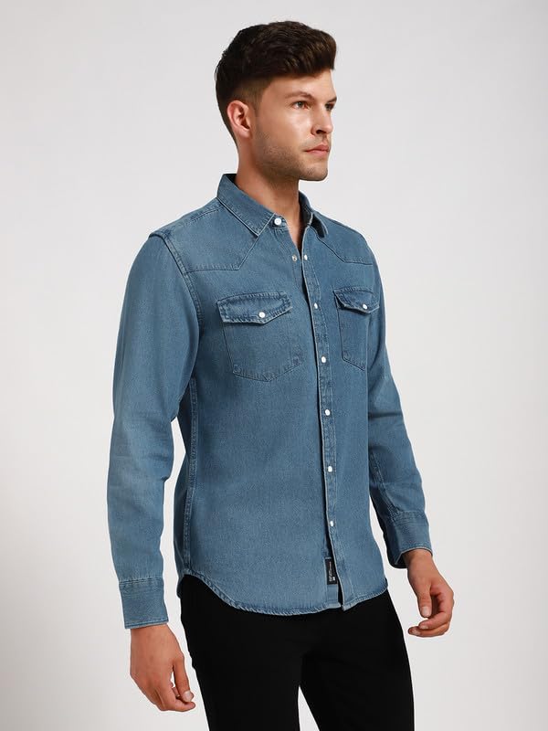 Image of Dennis Lingo Men's Rayon Blue Printed Relaxed Fit Cuban Collar Half Sleeve Casual Shirt