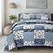 SLPR Pacific Coast 3-Piece Quilt Set - Queen Size with 2 Shams, Lightweight Quilted Bedspread, Blue and White Floral Patchwork Design, Soft All-Season Bedding for Farmhouse and Bohemian Decor